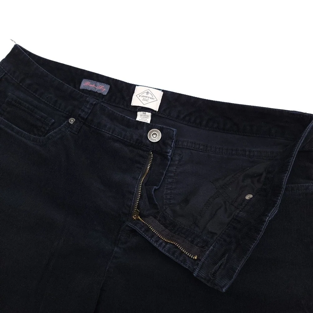 St Johns Bay Bootcut‎ Leg Corduroy Pants Women's 14 Black Chino Cords 34x28